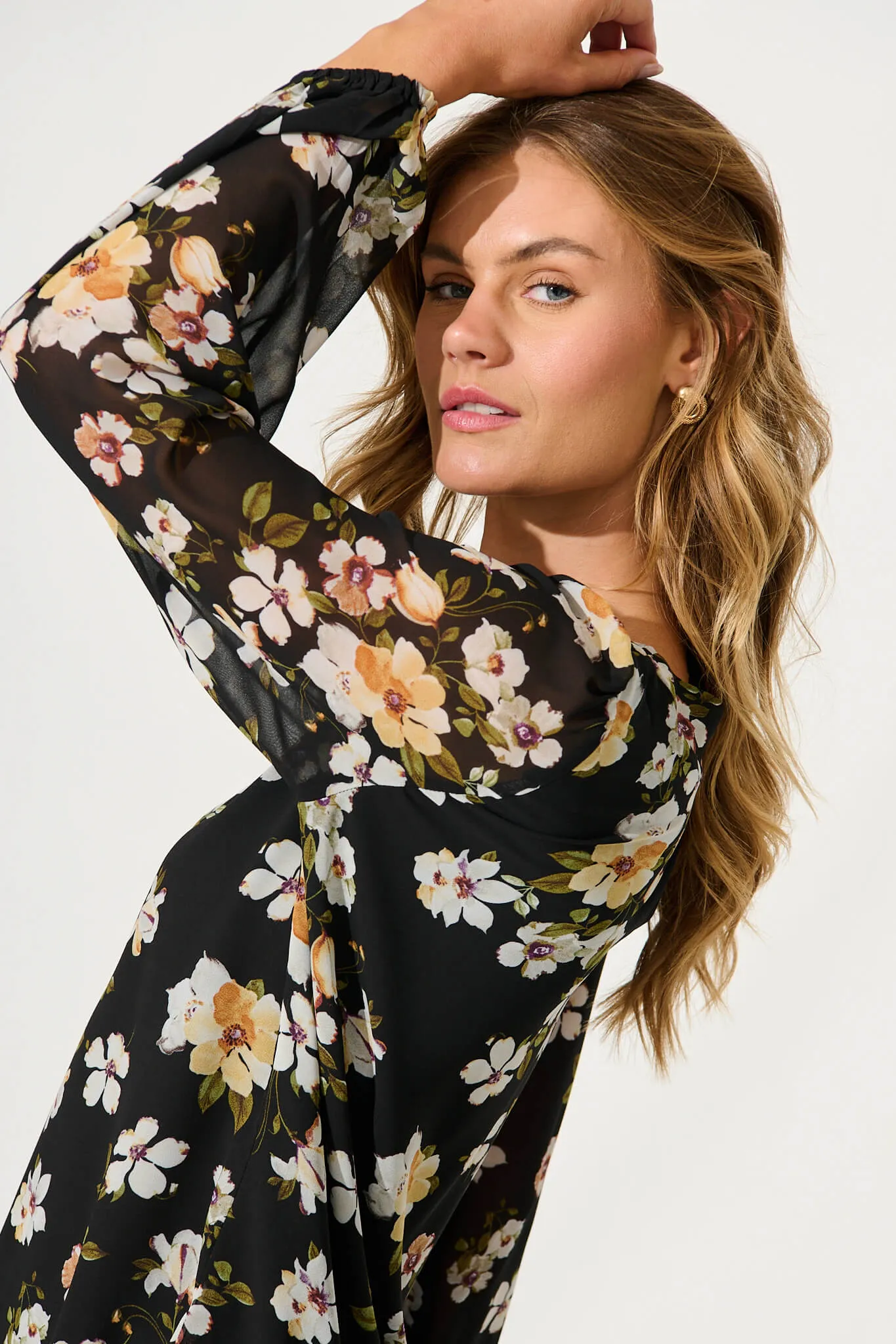 Lucy Top In Black With Multi Floral Print sold by St Frock product image thumbnail 5