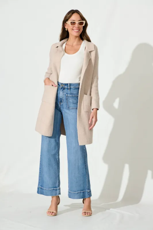 Quinzy Knit Coat In Beige Marle Wool Blend sold by St Frock