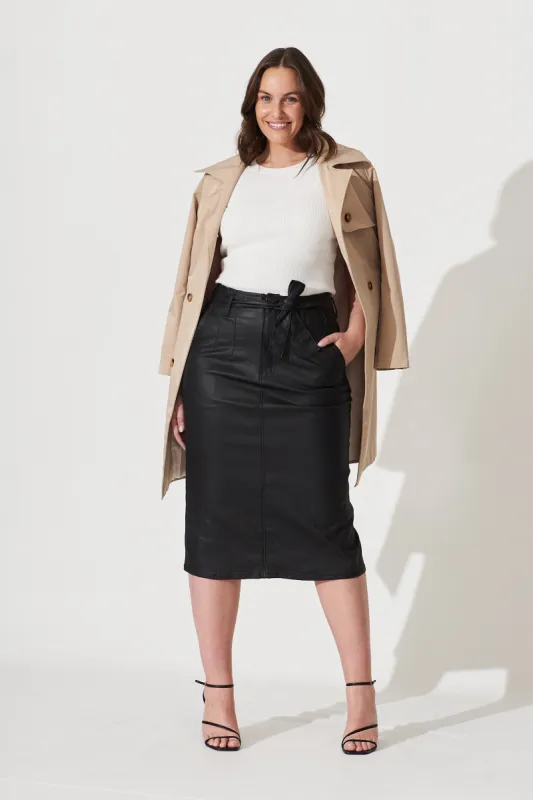 Tessa Midi Skirt In Black Leatherette sold by St Frock