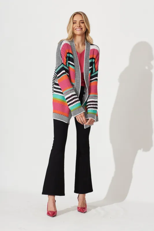 Trevi Knit Cardigan In Tangerine Multi Stripe Cotton Blend sold by St Frock