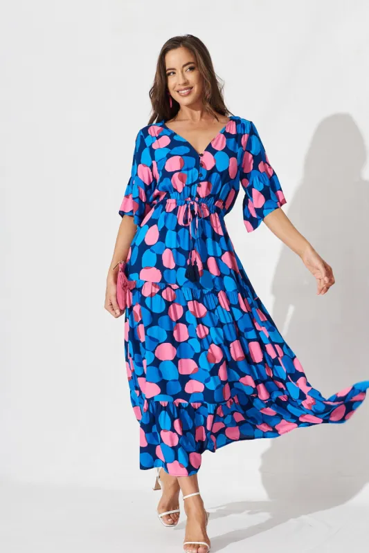 Brylee Maxi Dress In Navy With Blue Spot sold by St Frock