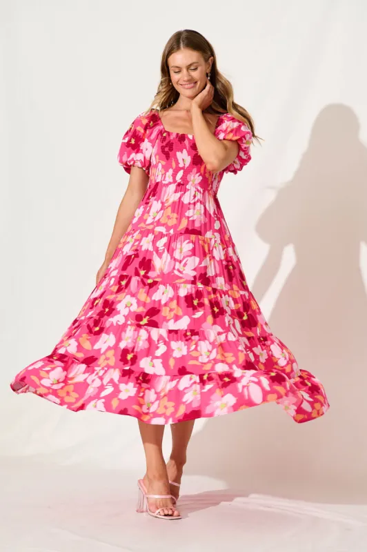 Lucy Maxi Dress In Multi Pink Floral sold by St Frock