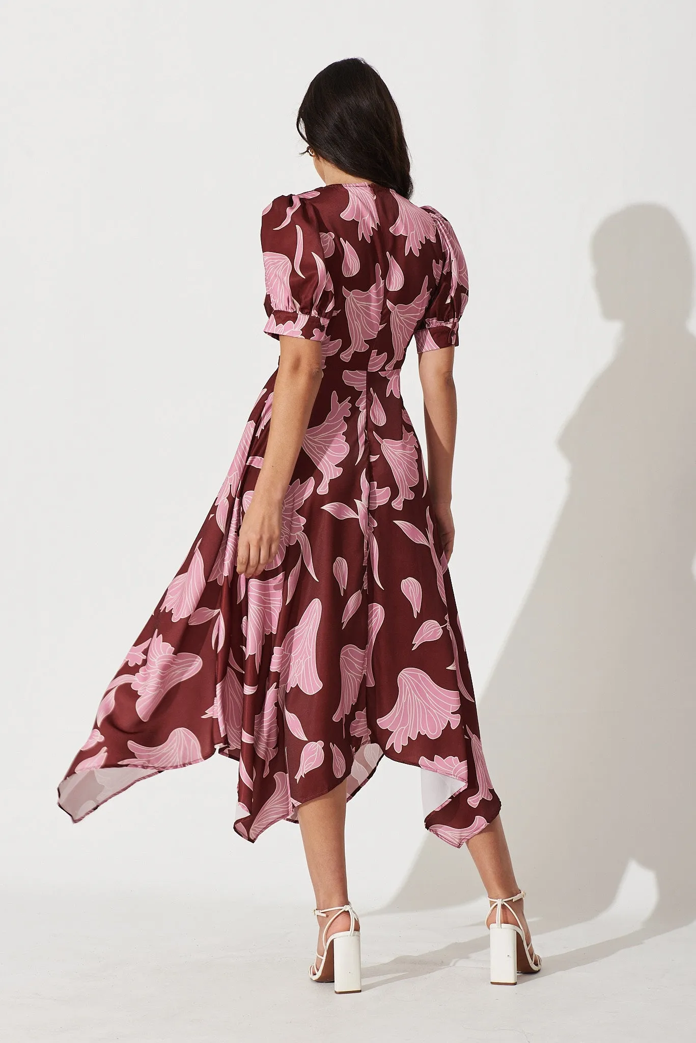 Rosie Midi Dress In Burgundy With Pink Floral sold by St Frock product image thumbnail 4