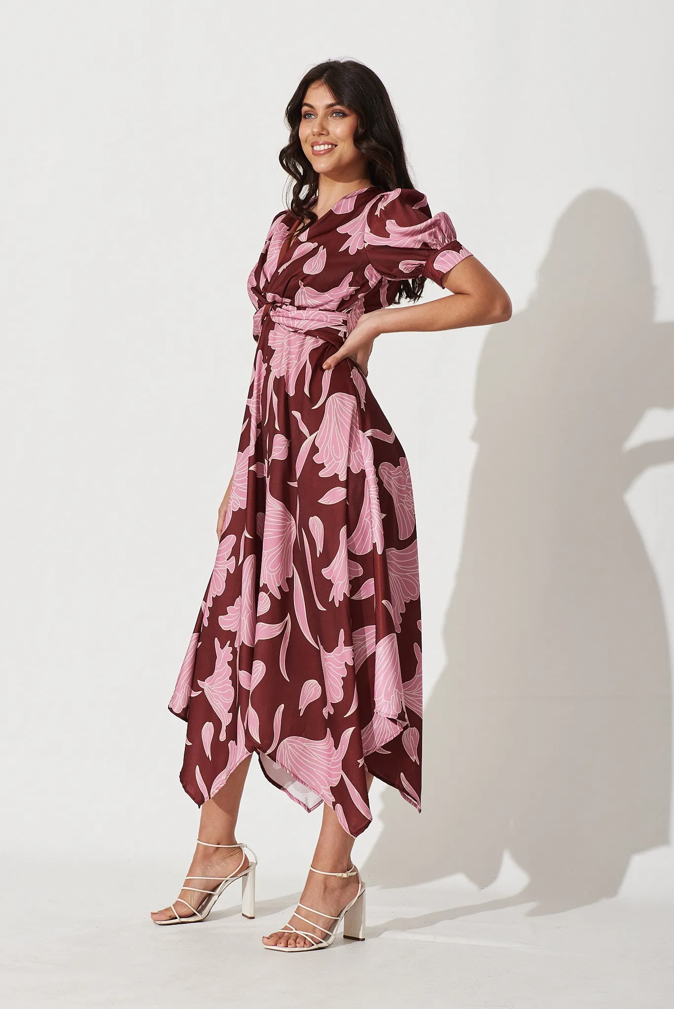 Rosie Midi Dress In Burgundy With Pink Floral sold by St Frock product image thumbnail 3