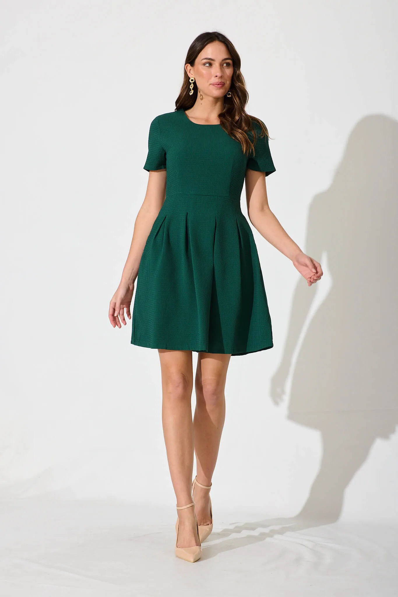 Elizabeth Dress In Textured Emerald sold by St Frock