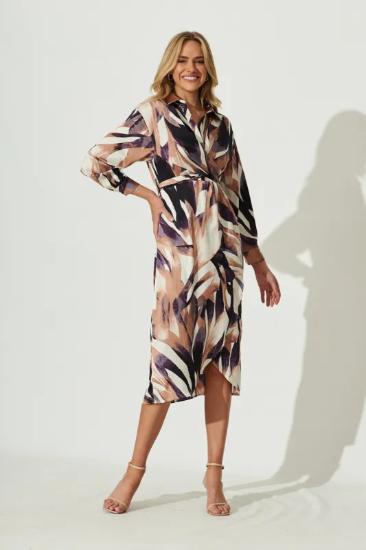 Harlow Midi Dress In Multi Purple And Cream Swirl Print Satin sold by St Frock