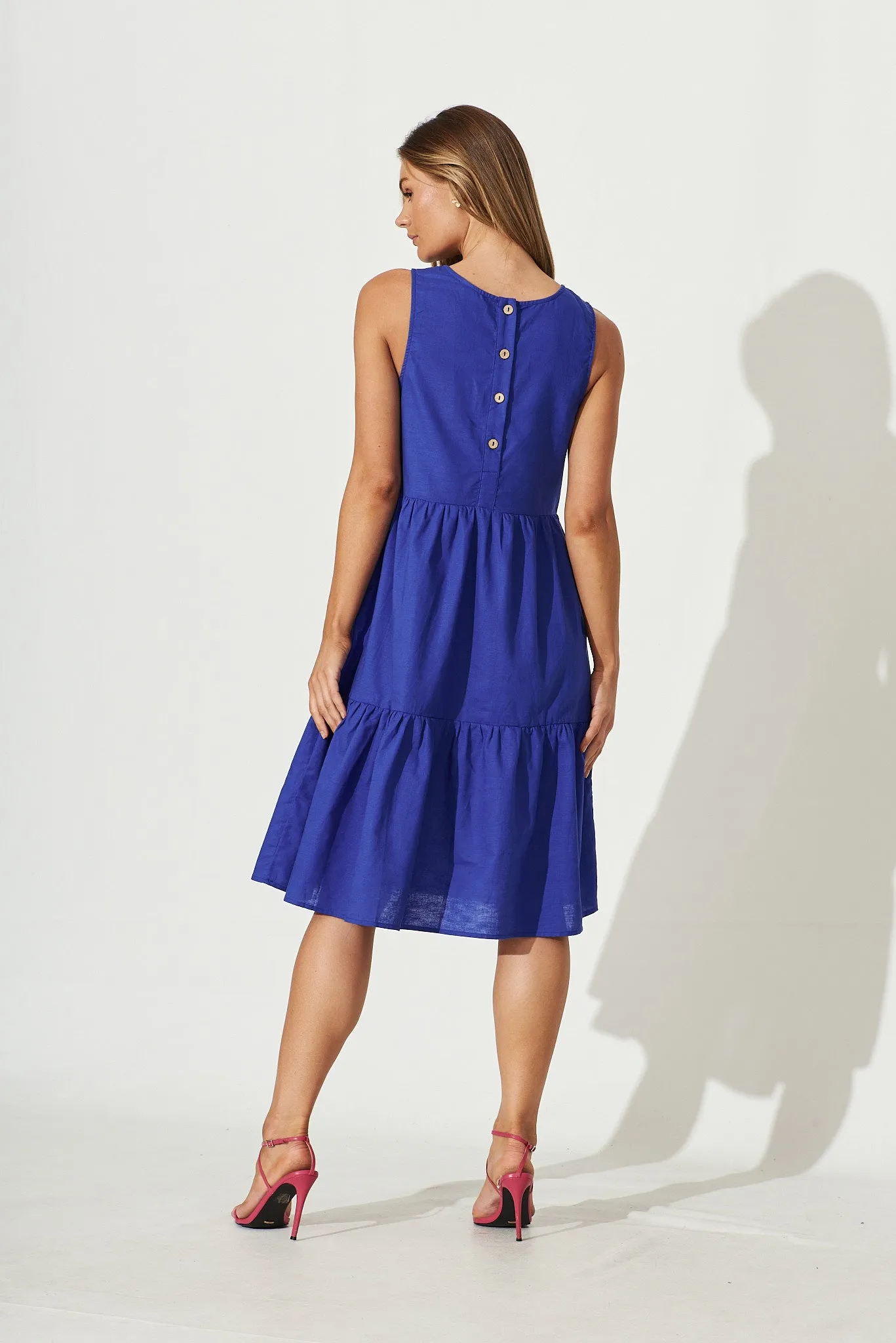 Nayeli Midi Dress In Royal Blue Linen Blend sold by St Frock product image thumbnail 4