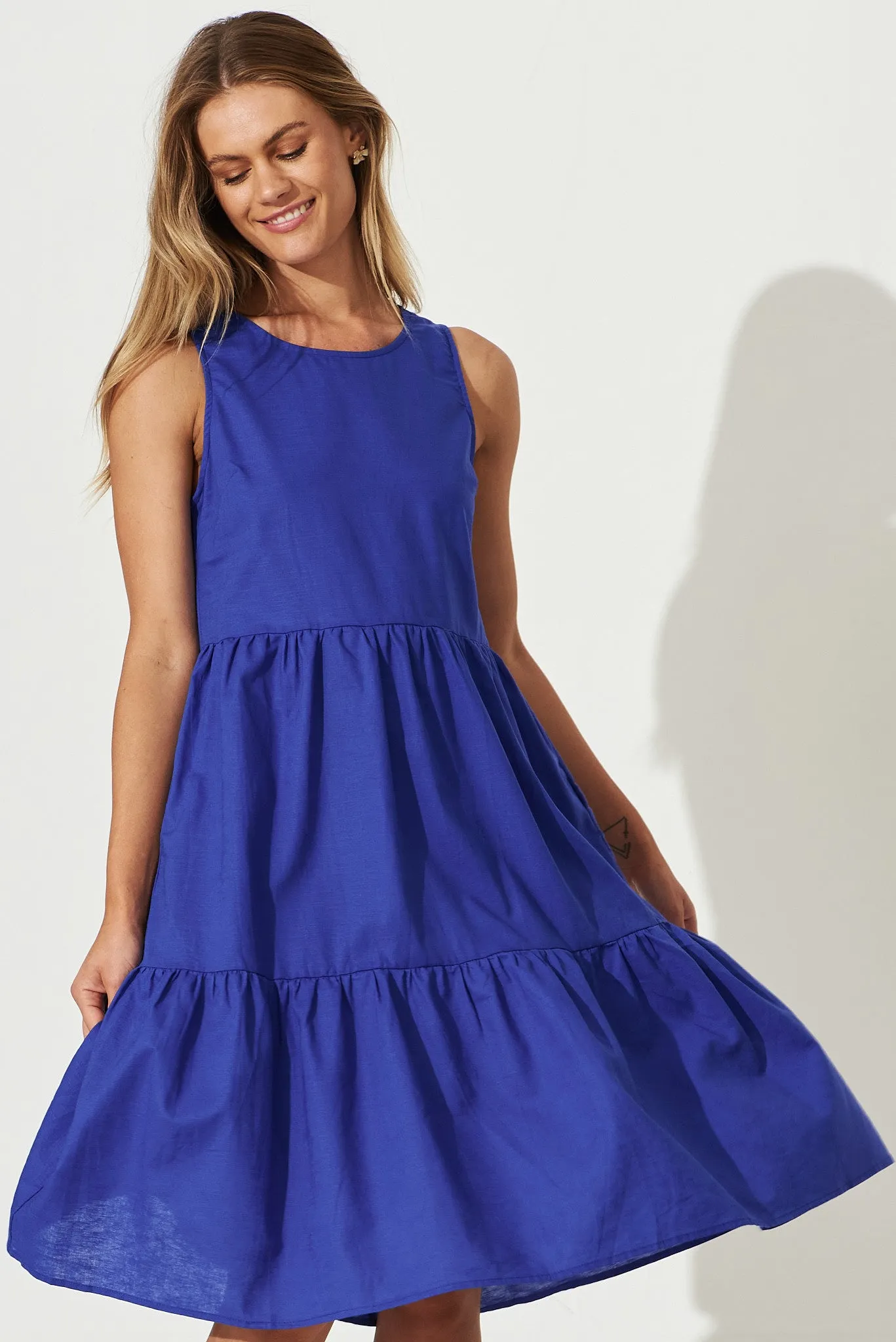 Nayeli Midi Dress In Royal Blue Linen Blend sold by St Frock product image thumbnail 2
