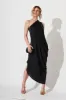 Goddess One Shoulder Maxi Dress in Black sold by St Frock