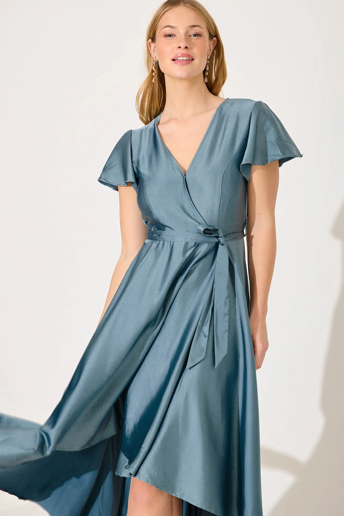 Loulou Maxi Dress In Sage Green Satin sold by St Frock product image thumbnail 2
