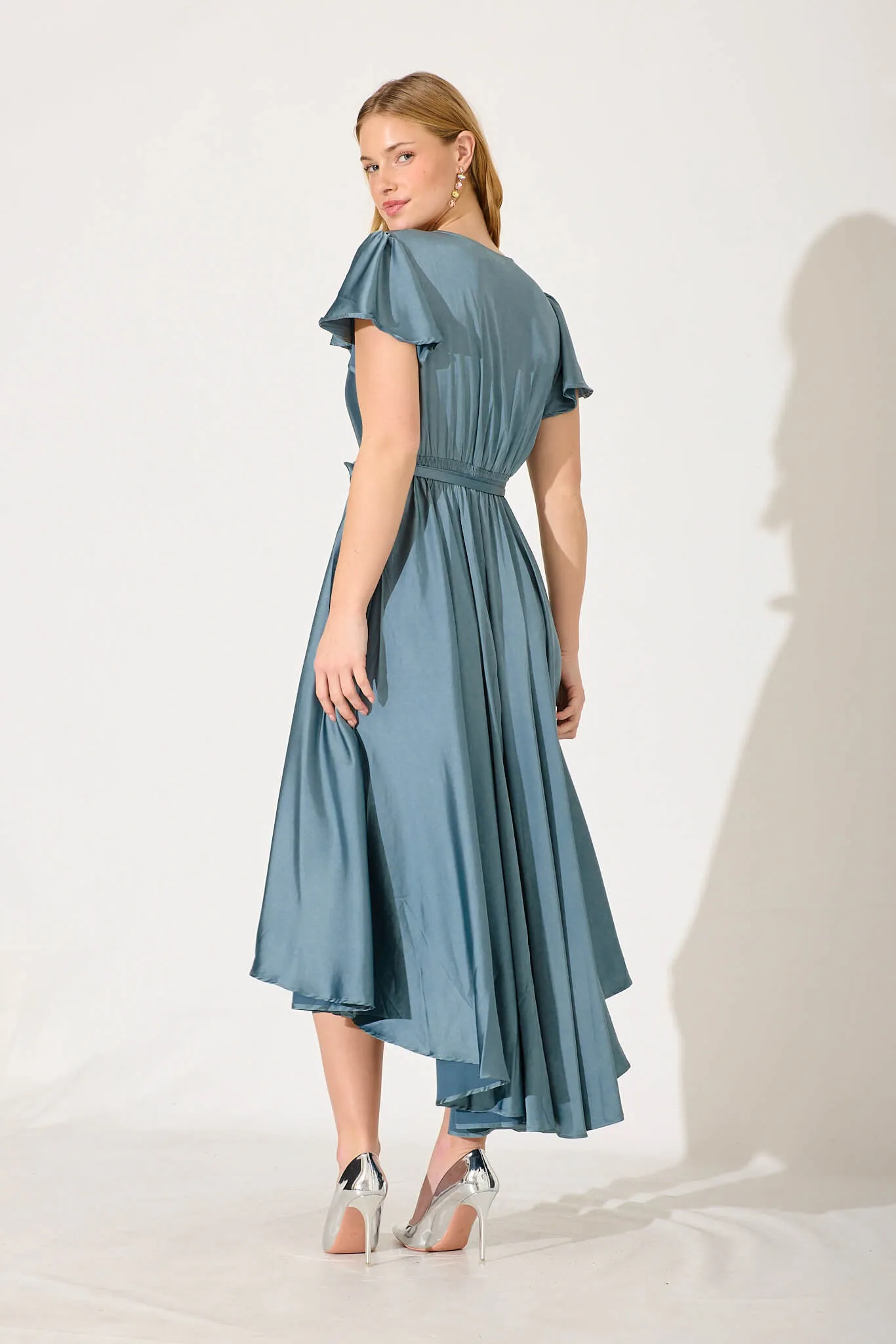 Loulou Maxi Dress In Sage Green Satin sold by St Frock product image thumbnail 4