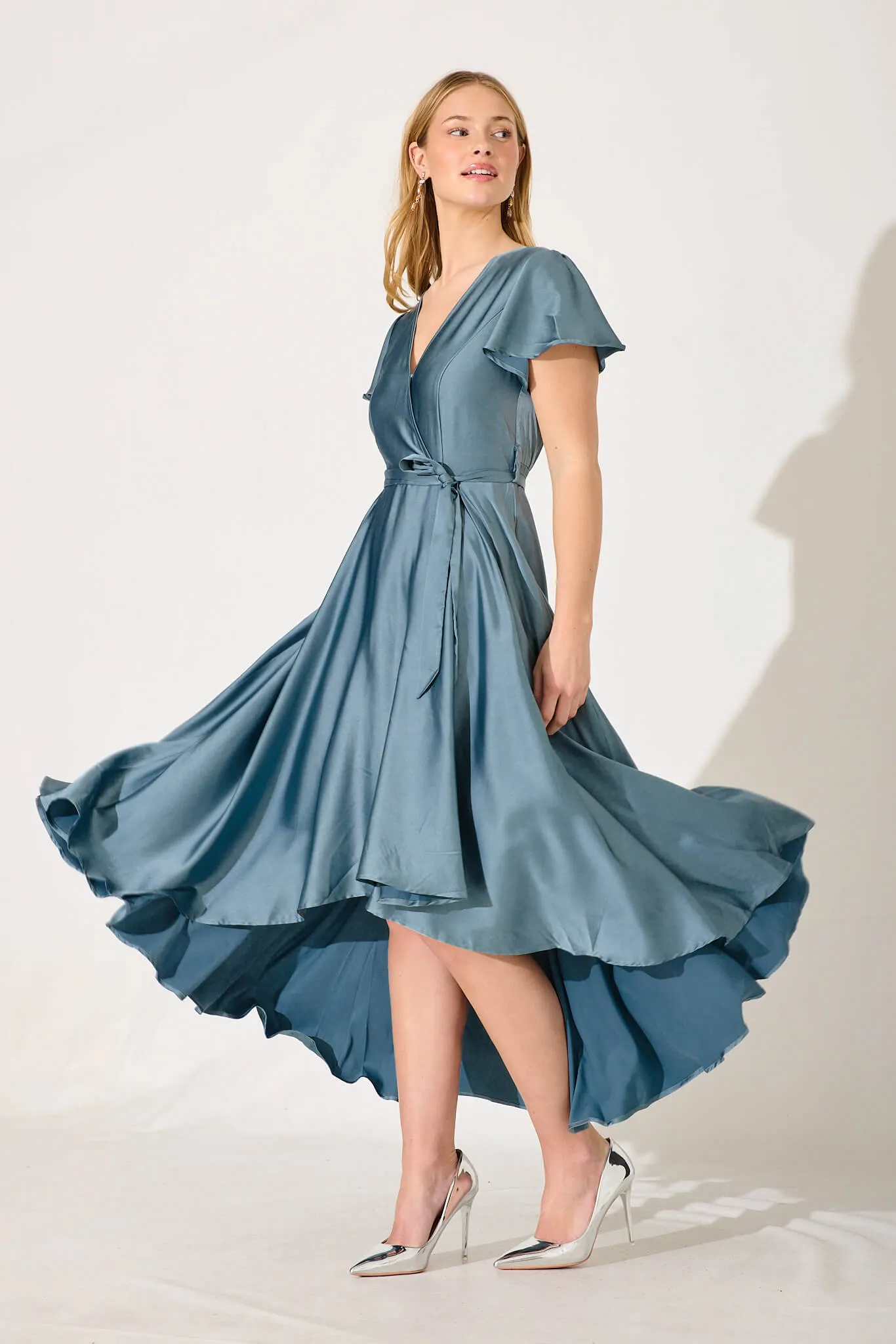 Loulou Maxi Dress In Sage Green Satin sold by St Frock product image thumbnail 3