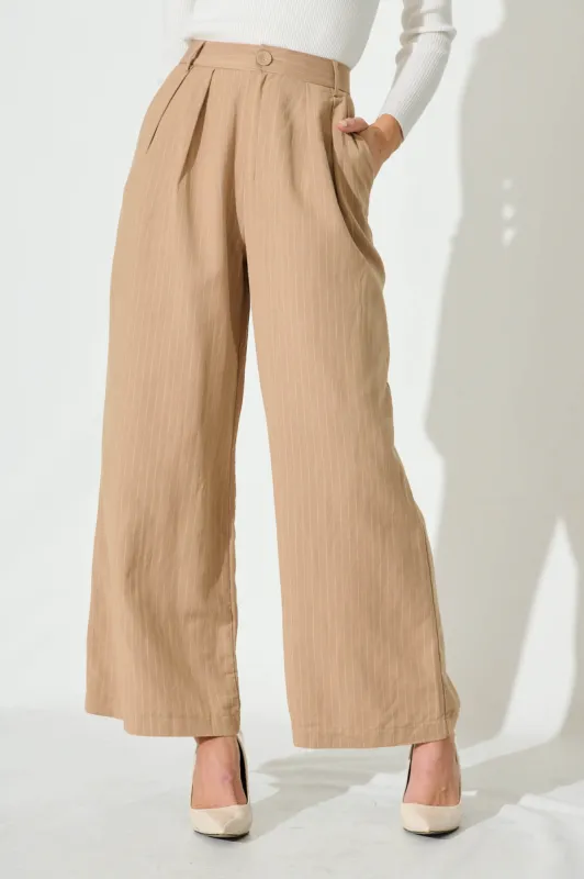 Marlowe Pant In Beige Linen Blend sold by St Frock