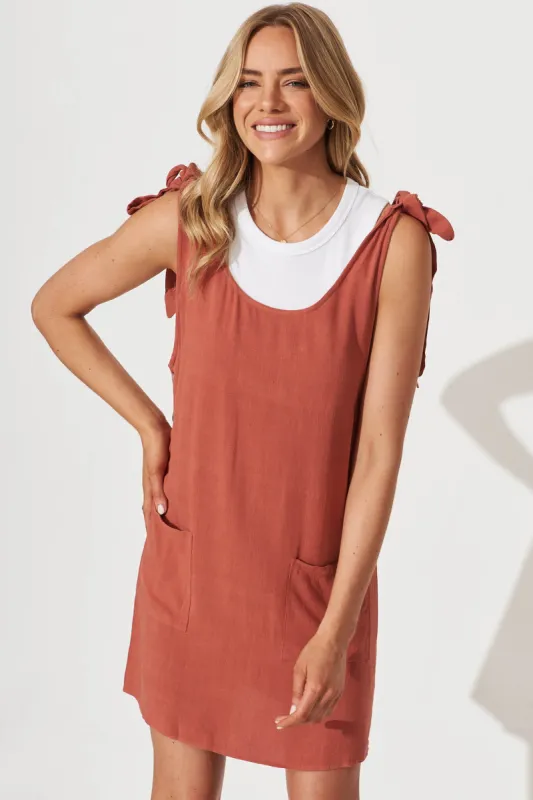 Yana Dress In Rust Linen Blend sold by St Frock
