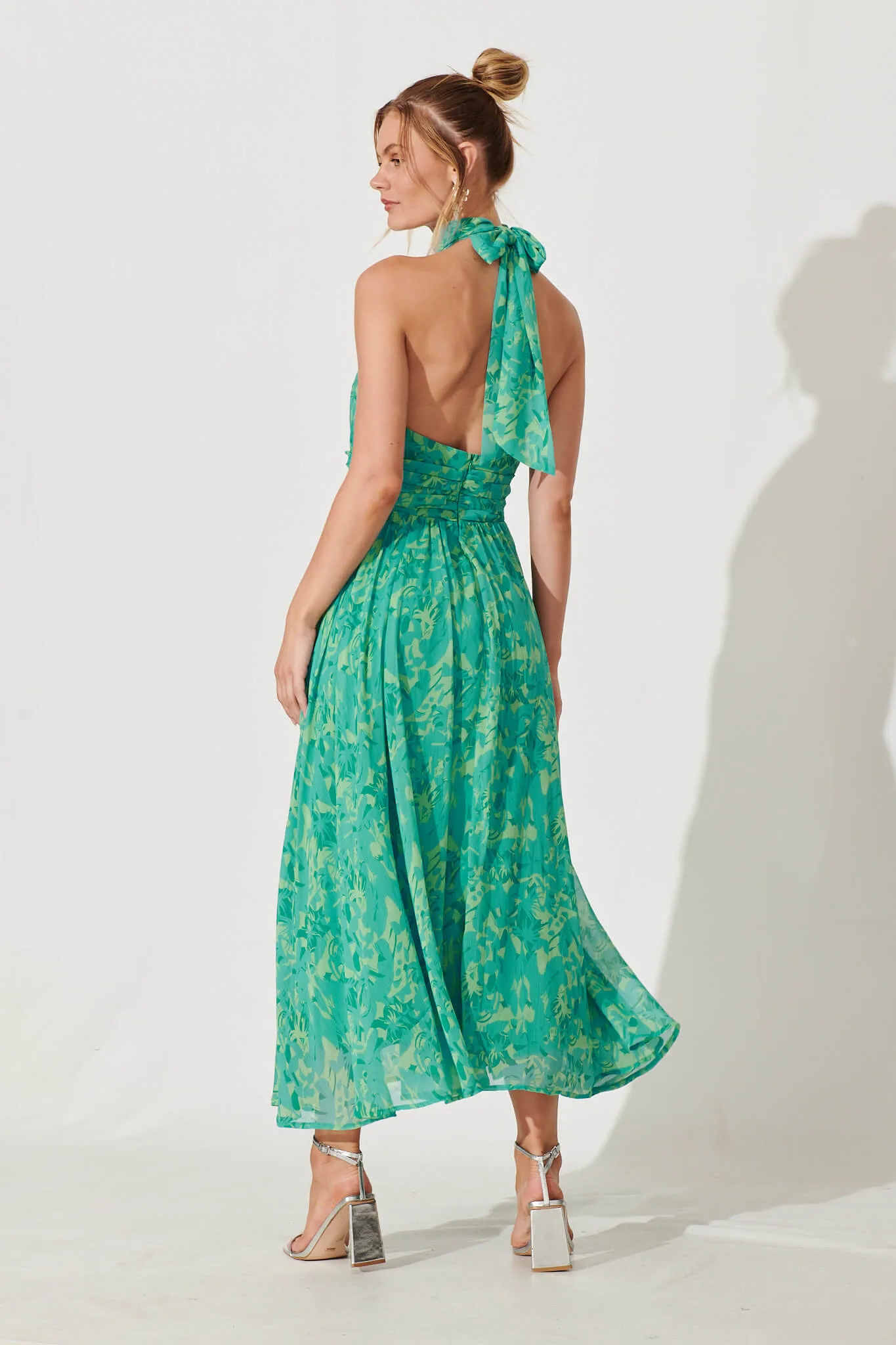 Heartbreaker Halter Neck Maxi Dress In Green Floral Chiffon sold by St Frock product image thumbnail 5