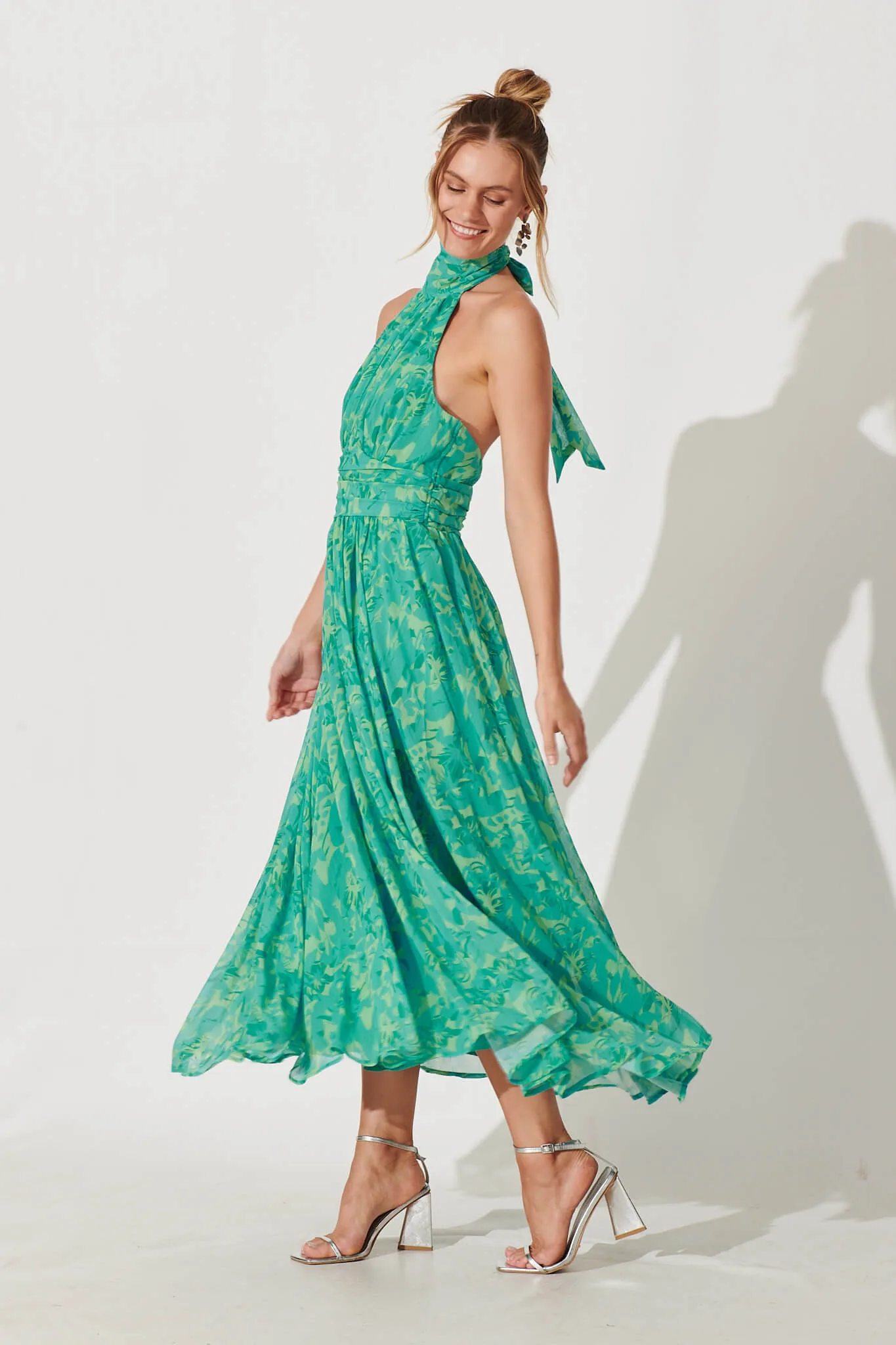 Heartbreaker Halter Neck Maxi Dress In Green Floral Chiffon sold by St Frock product image thumbnail 4