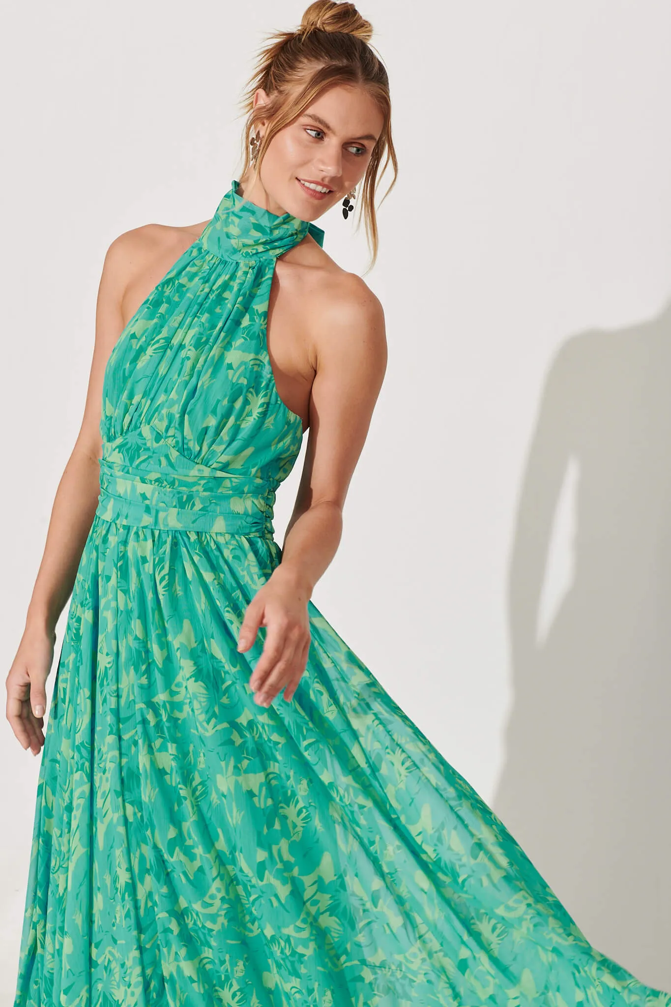 Heartbreaker Halter Neck Maxi Dress In Green Floral Chiffon sold by St Frock product image thumbnail 3
