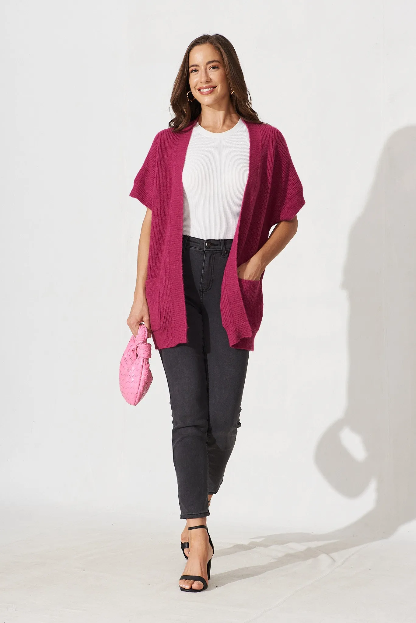 Vienna Knit Cardigan In Magenta Wool Blend sold by St Frock product image thumbnail 3