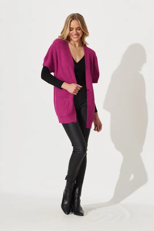 Vienna Knit Cardigan In Magenta Wool Blend sold by St Frock