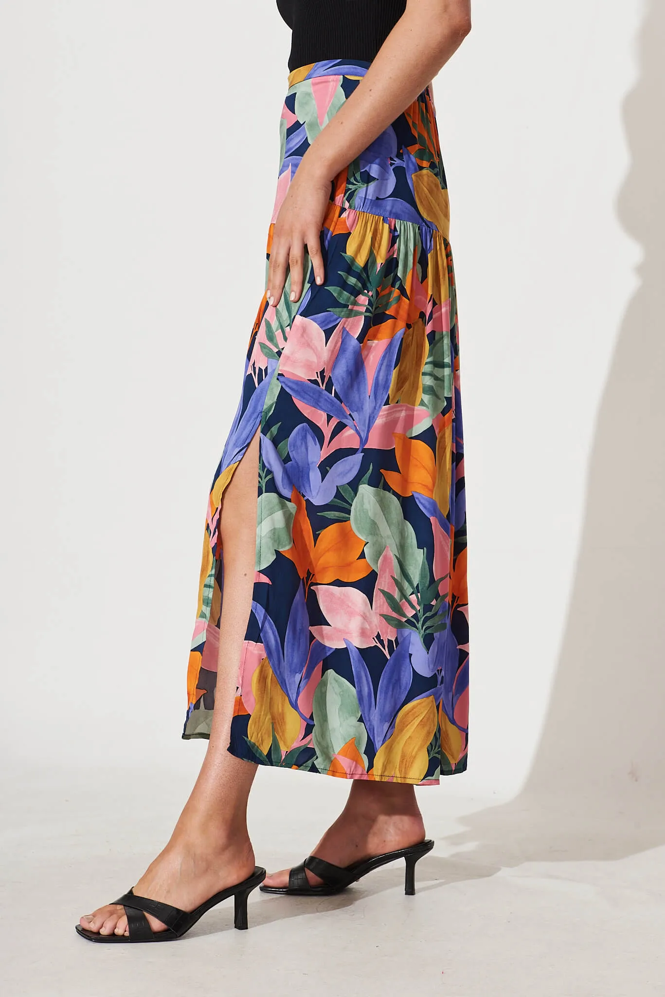 Cassandra Maxi Skirt In Navy Multi Leaf Print sold by St Frock product image thumbnail 3