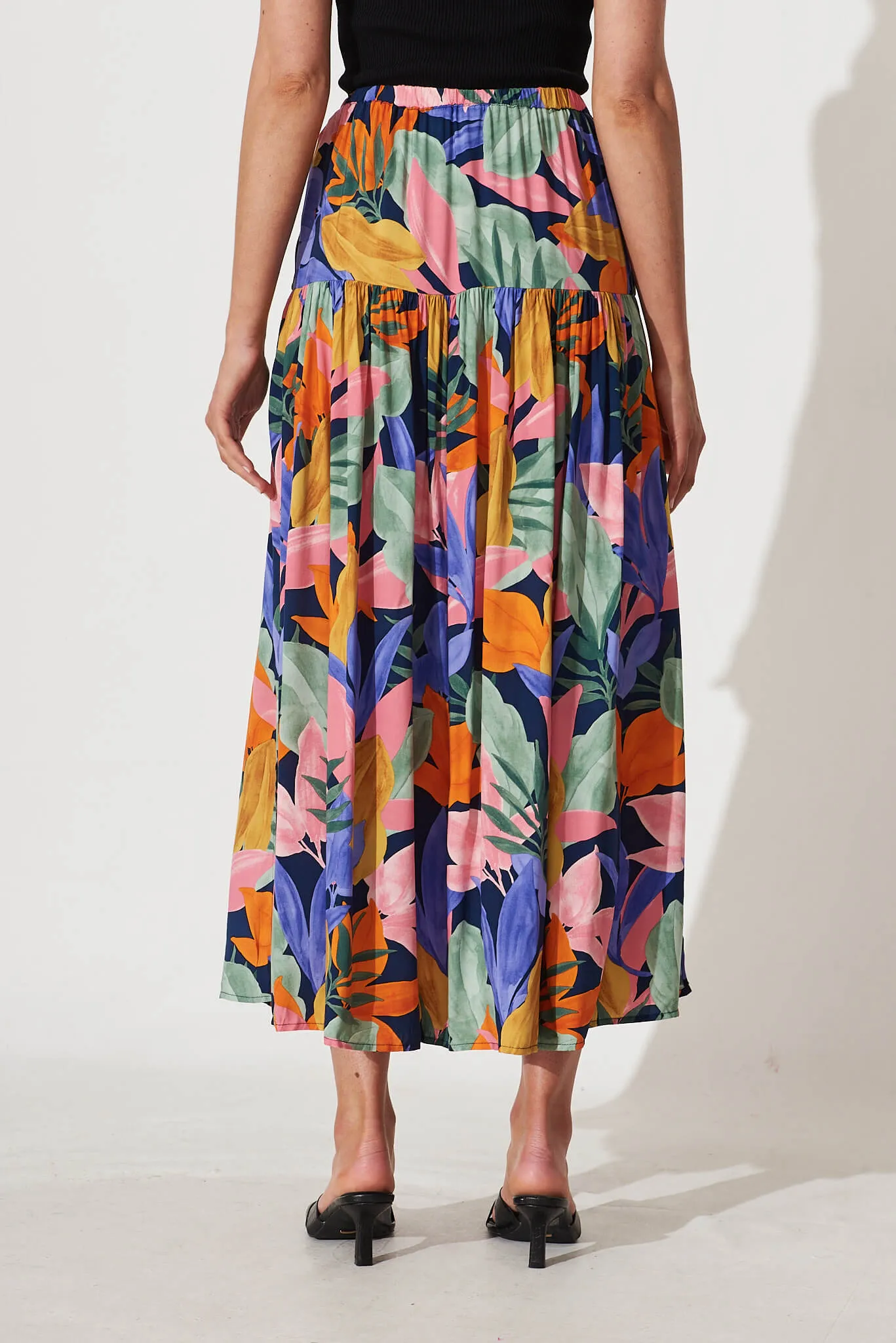 Cassandra Maxi Skirt In Navy Multi Leaf Print sold by St Frock product image thumbnail 4