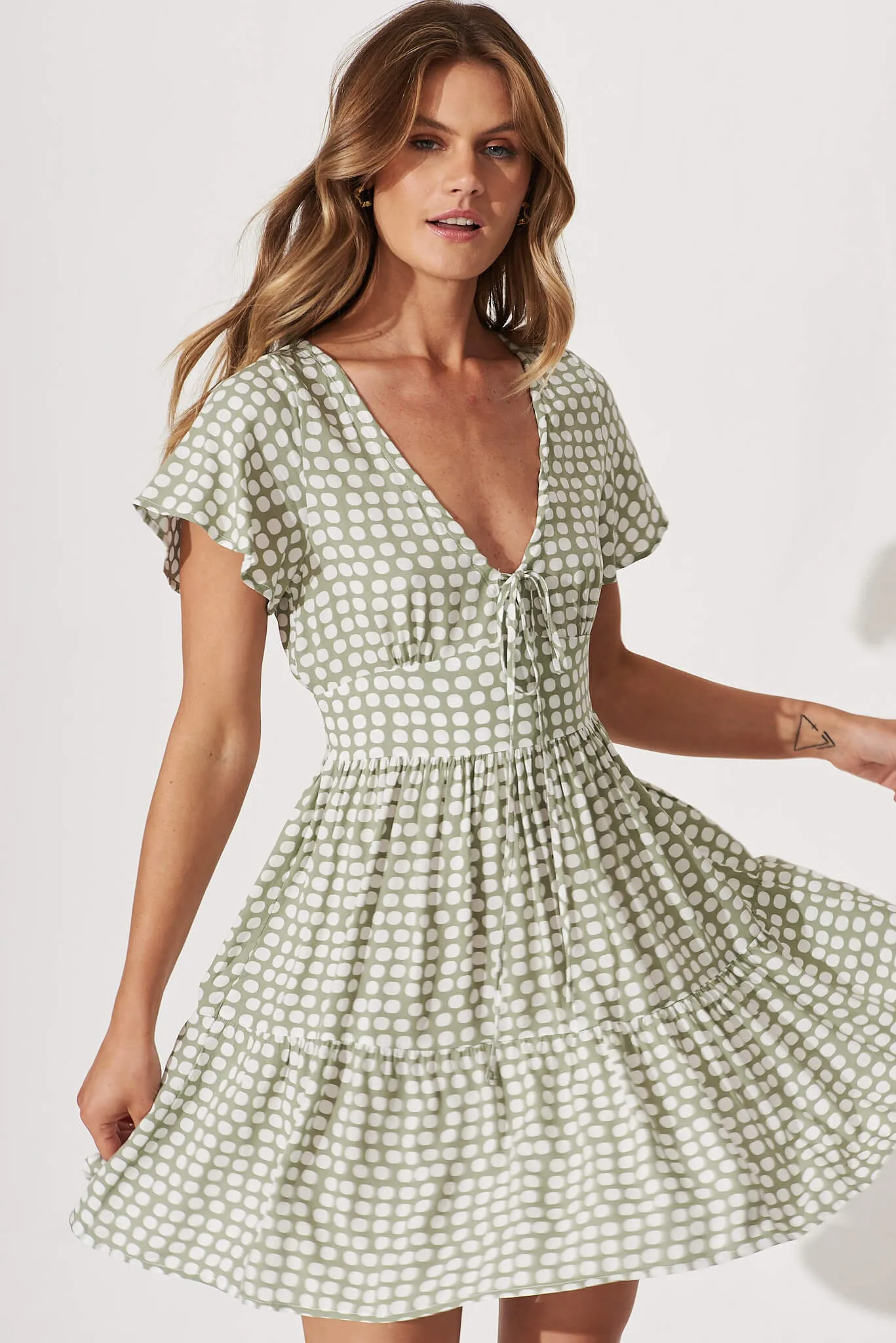 Julien Dress In Green With White Polka Dot sold by St Frock product image thumbnail 2