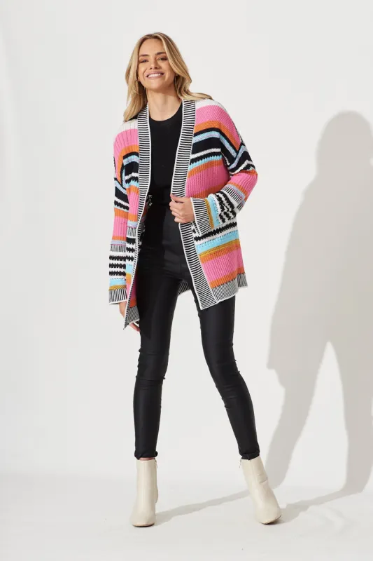 Trevi Knit Cardigan In Pink Multi Stripe Cotton Blend sold by St Frock