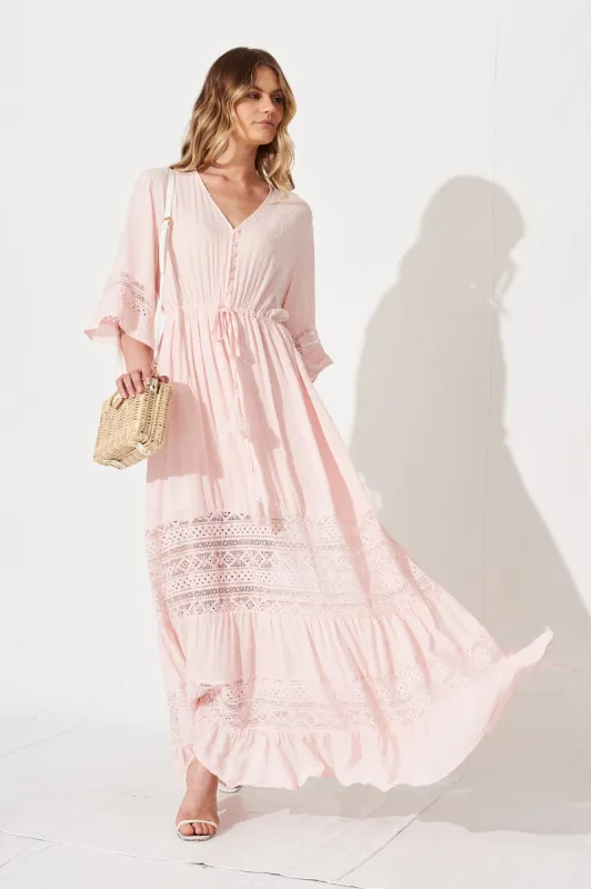 Boheme Maxi Dress In Blush Swiss Dot sold by St Frock