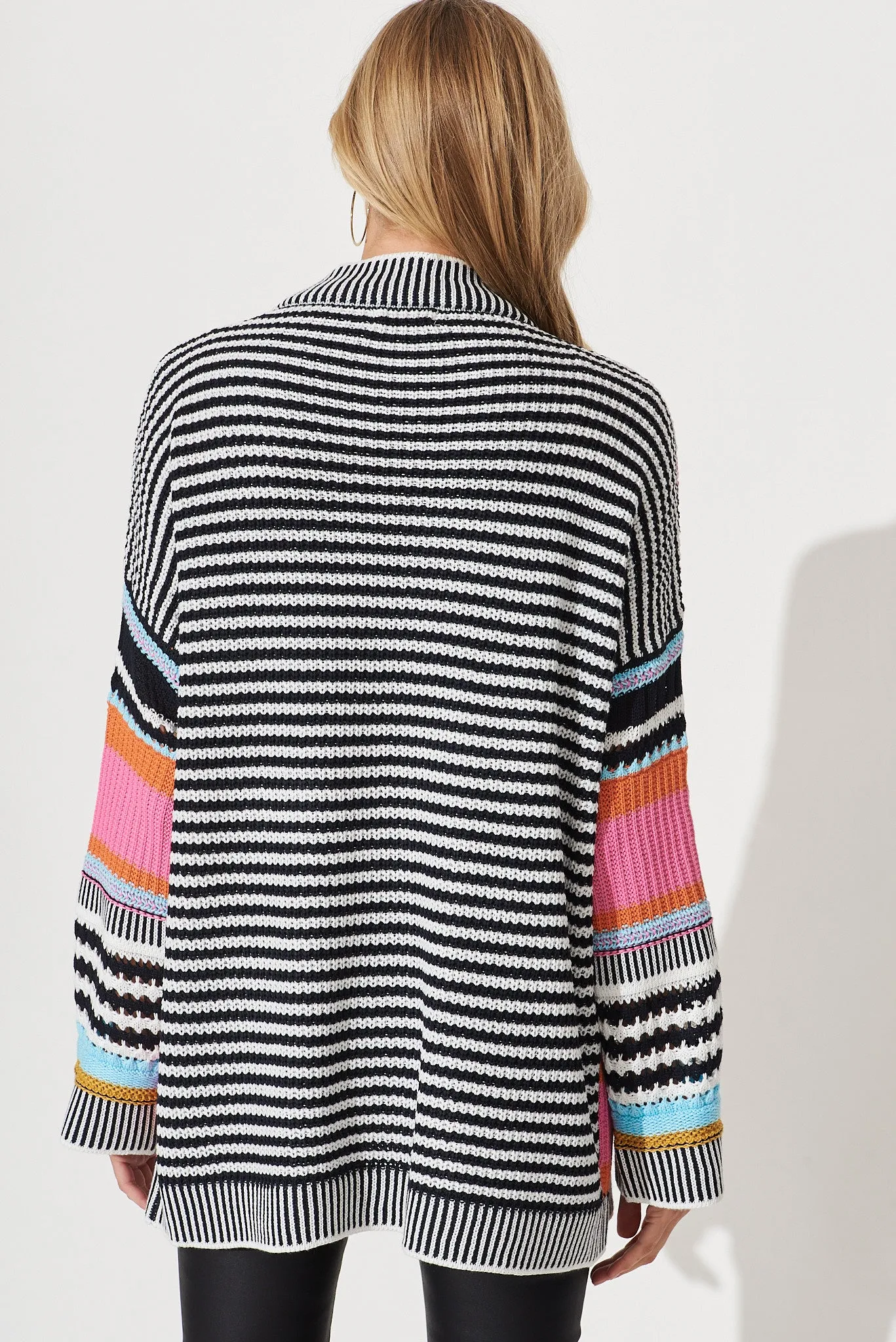 Trevi Knit Cardigan In Pink Multi Stripe Cotton Blend sold by St Frock product image thumbnail 4