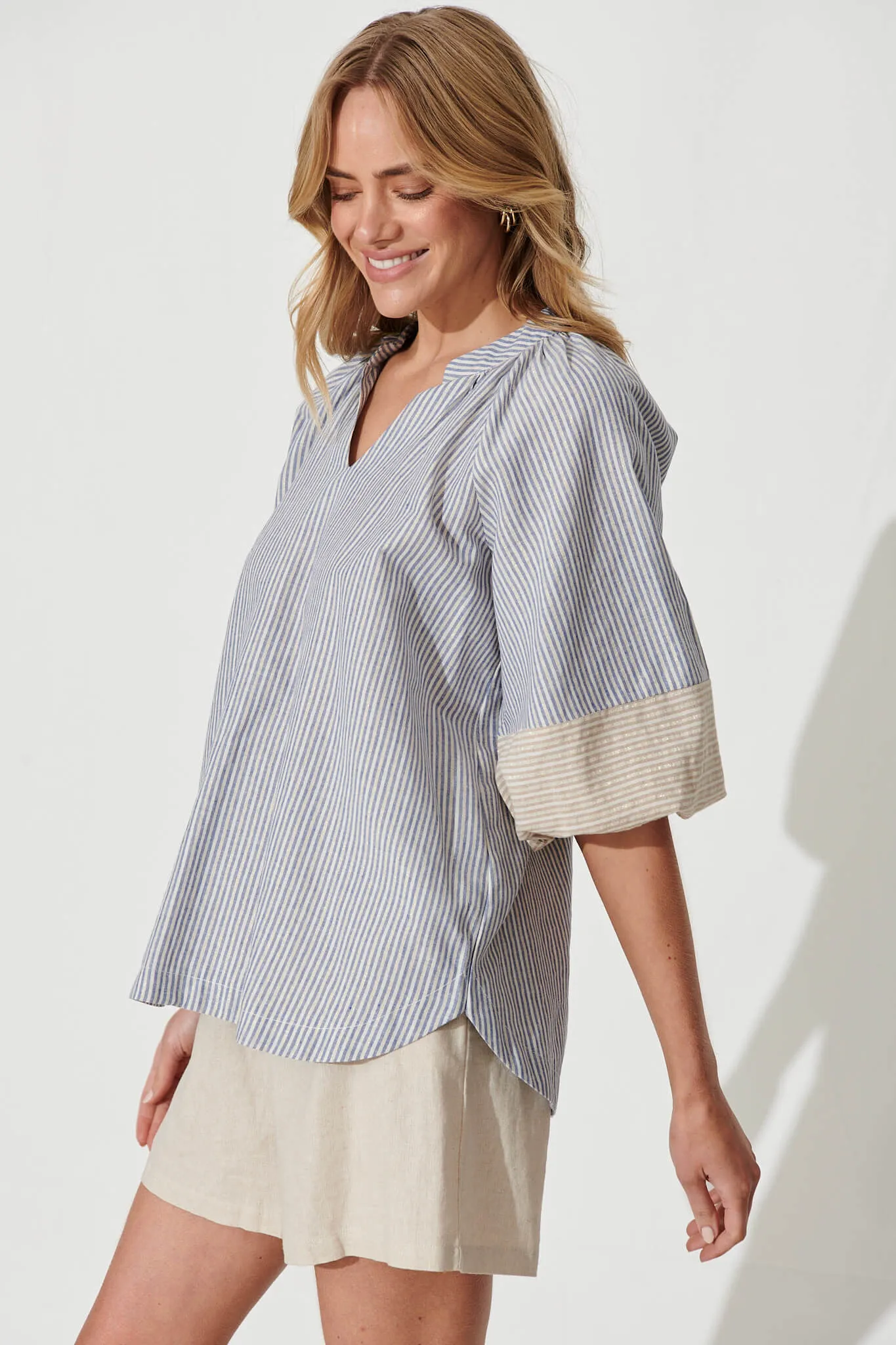 Rafaela Top In Blue Stripe With Gold Lurex Cotton Blend sold by St Frock product image thumbnail 2