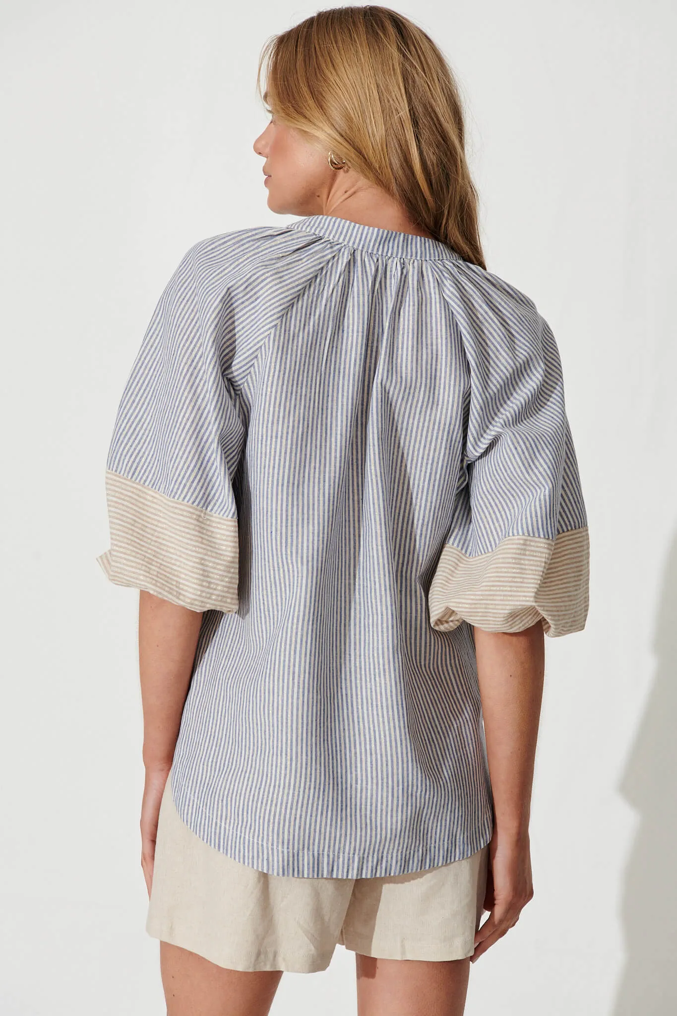 Rafaela Top In Blue Stripe With Gold Lurex Cotton Blend sold by St Frock product image thumbnail 3