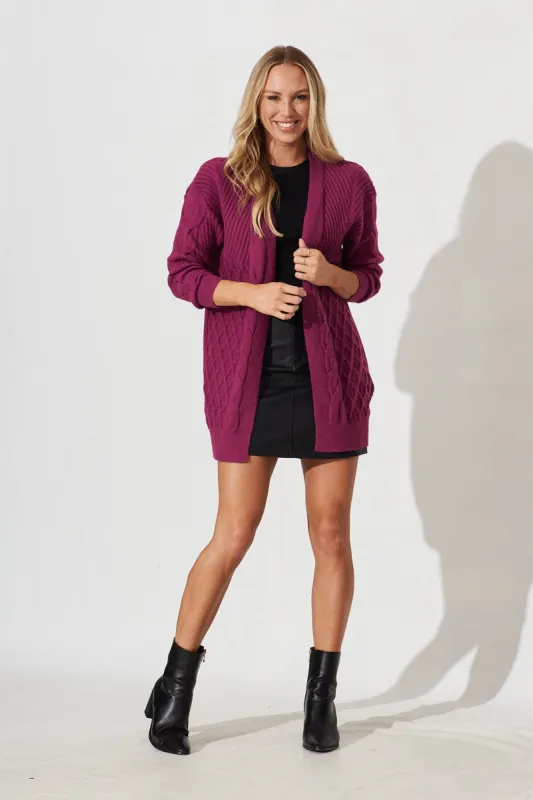 Okina Knit Cardigan In Magenta Wool Blend sold by St Frock