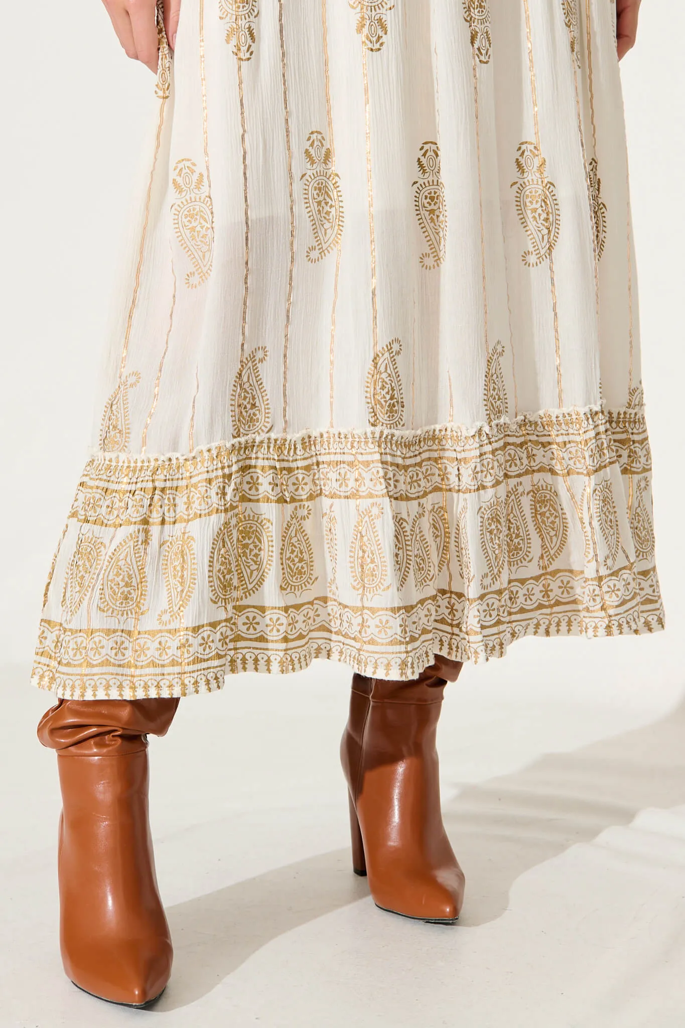 Ellie Maxi Dress In White With Gold Print sold by St Frock product image thumbnail 5