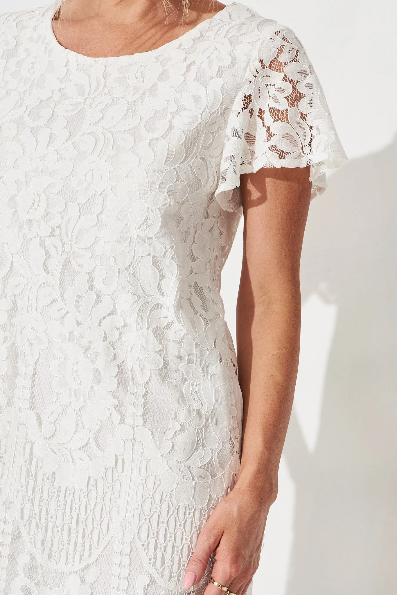 Ellie Maxi Dress In White With Gold Print sold by St Frock