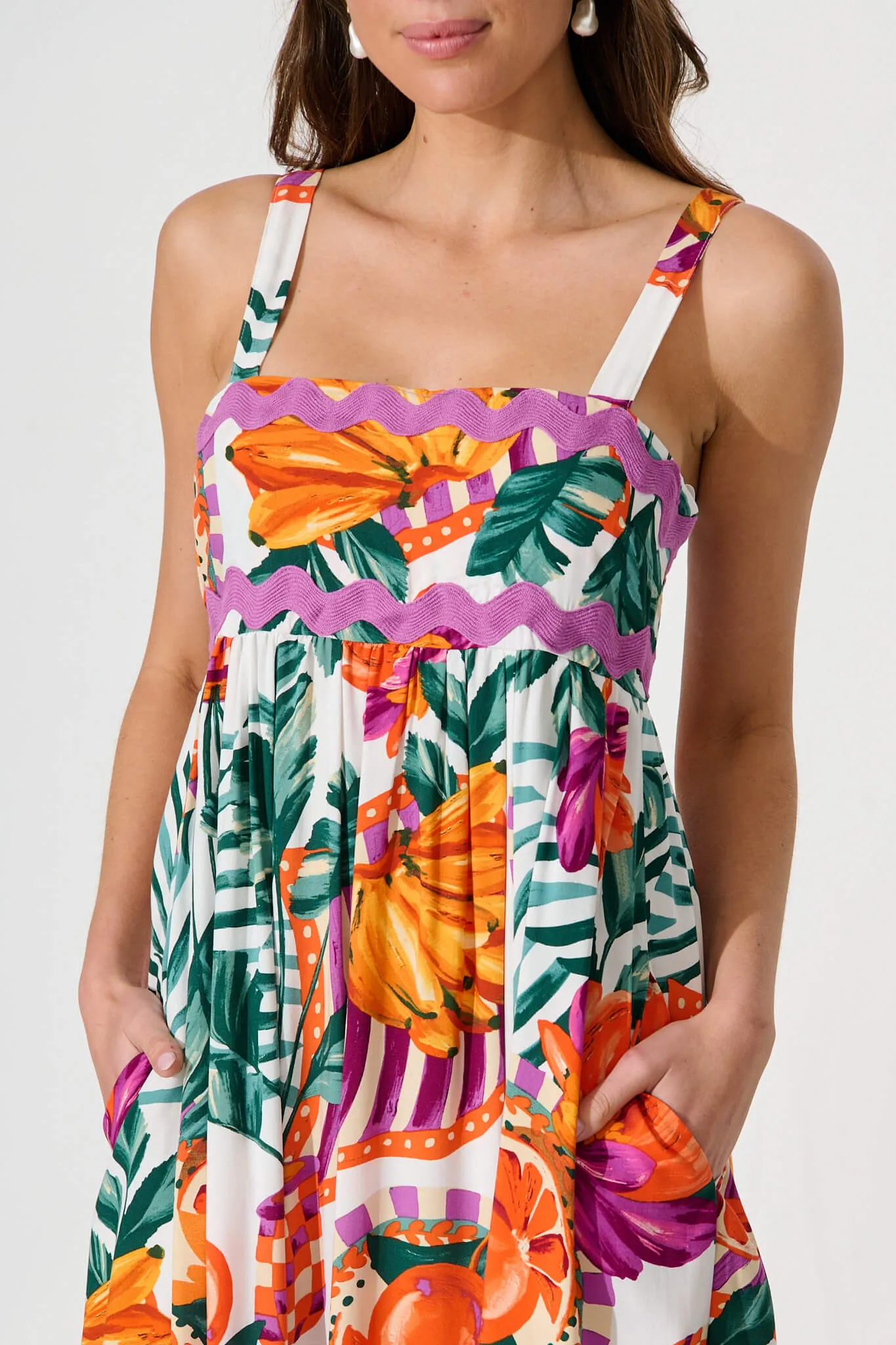 Tami Maxi Dress In White Multi With Ric Rac Trim sold by St Frock product image thumbnail 5