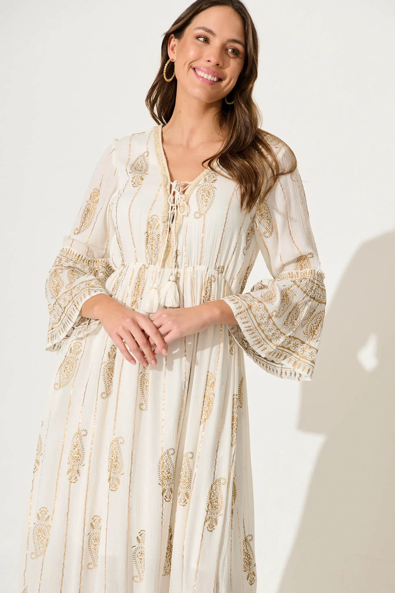 Ellie Maxi Dress In White With Gold Print sold by St Frock product image thumbnail 2