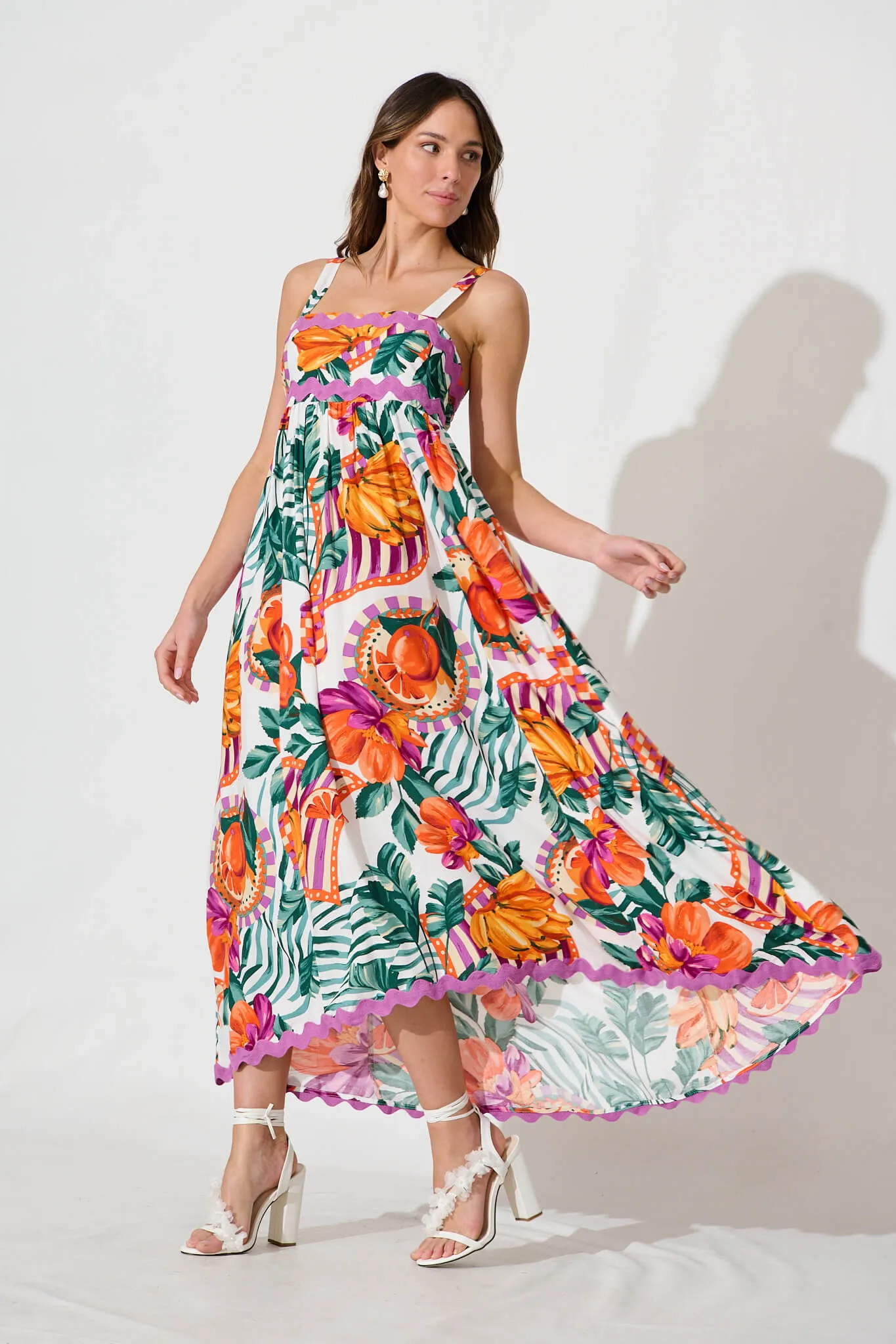 Tami Maxi Dress In White Multi With Ric Rac Trim sold by St Frock product image thumbnail 3