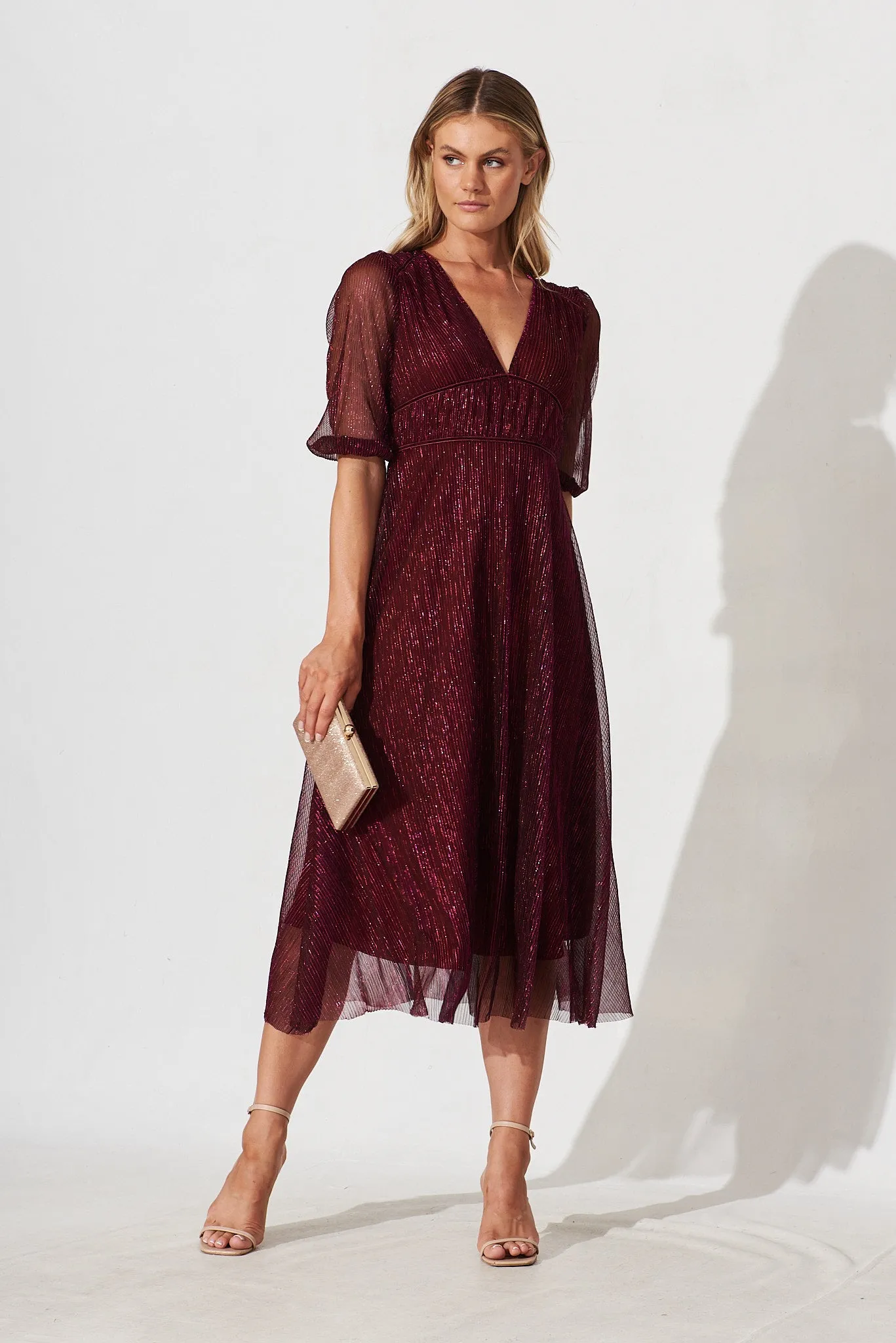 Mana Maxi Dress In Wine Lurex sold by St Frock