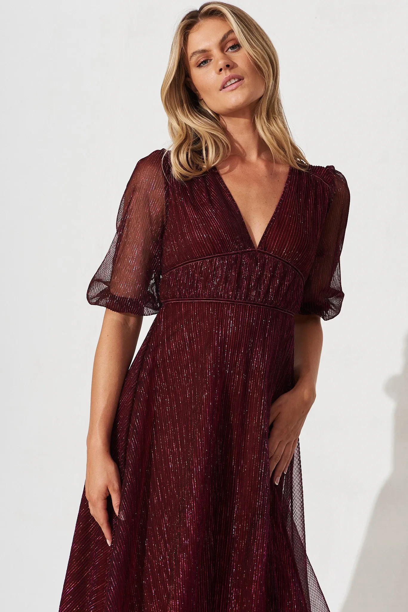 Mana Maxi Dress In Wine Lurex sold by St Frock product image thumbnail 2