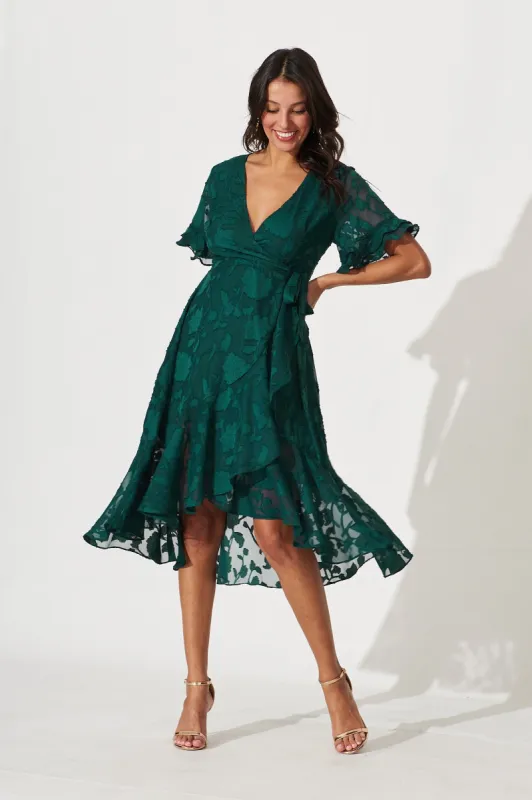 Felicidad Midi Wrap Dress In Emerald Chiffon sold by St Frock