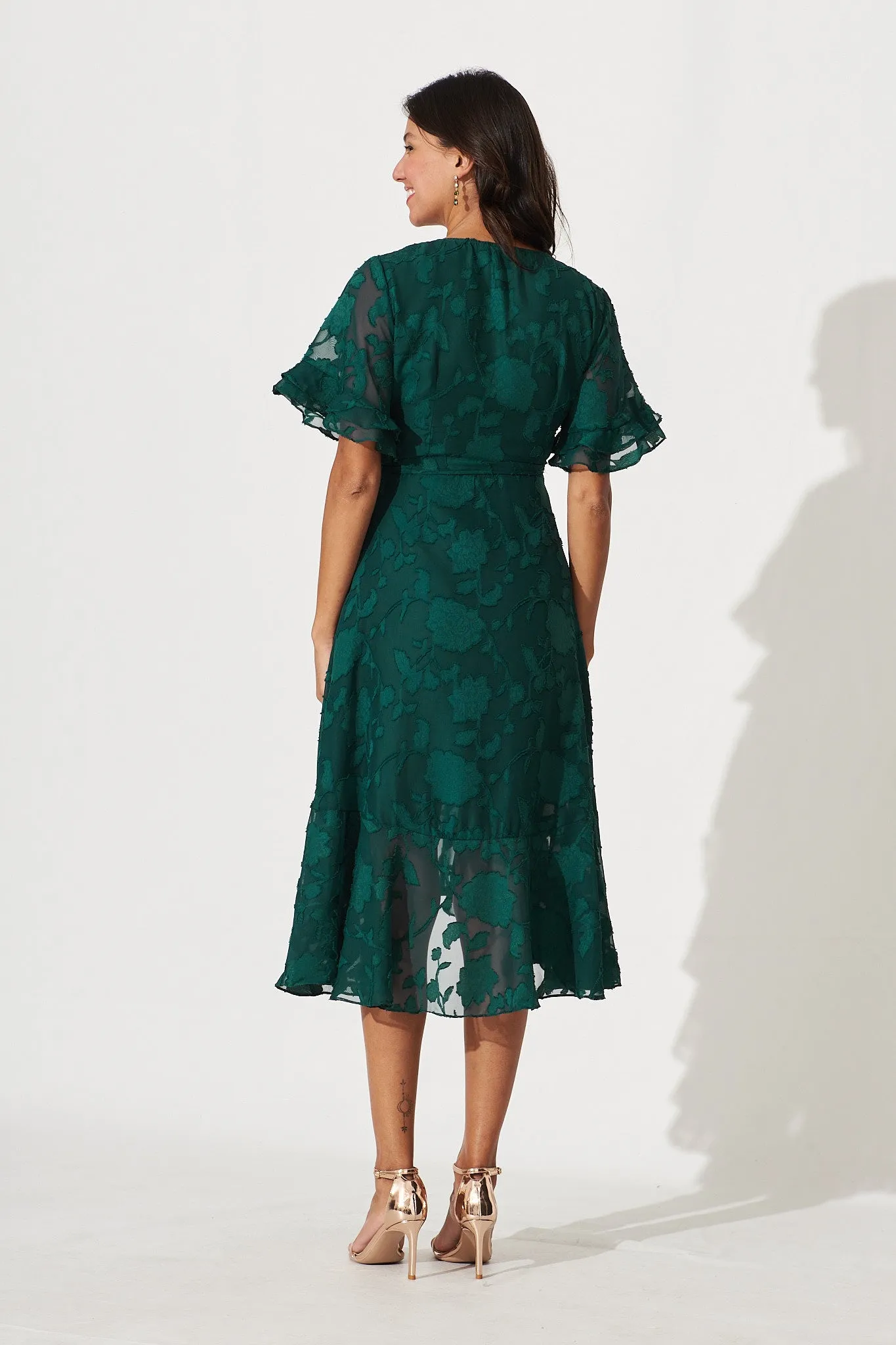 Felicidad Midi Wrap Dress In Emerald Chiffon sold by St Frock product image thumbnail 5