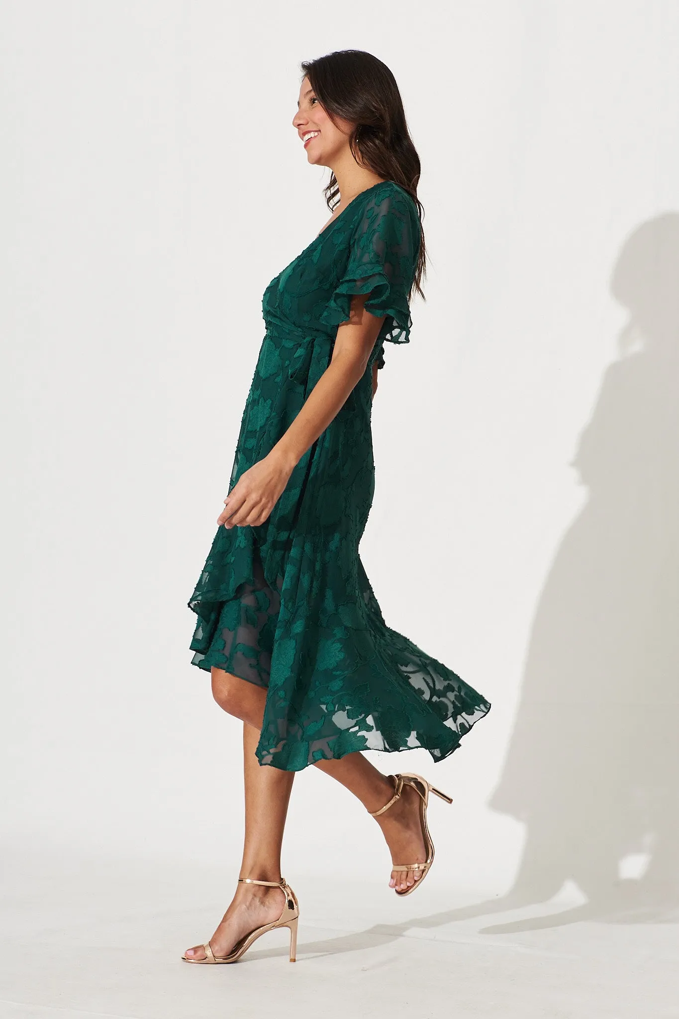 Felicidad Midi Wrap Dress In Emerald Chiffon sold by St Frock product image thumbnail 4