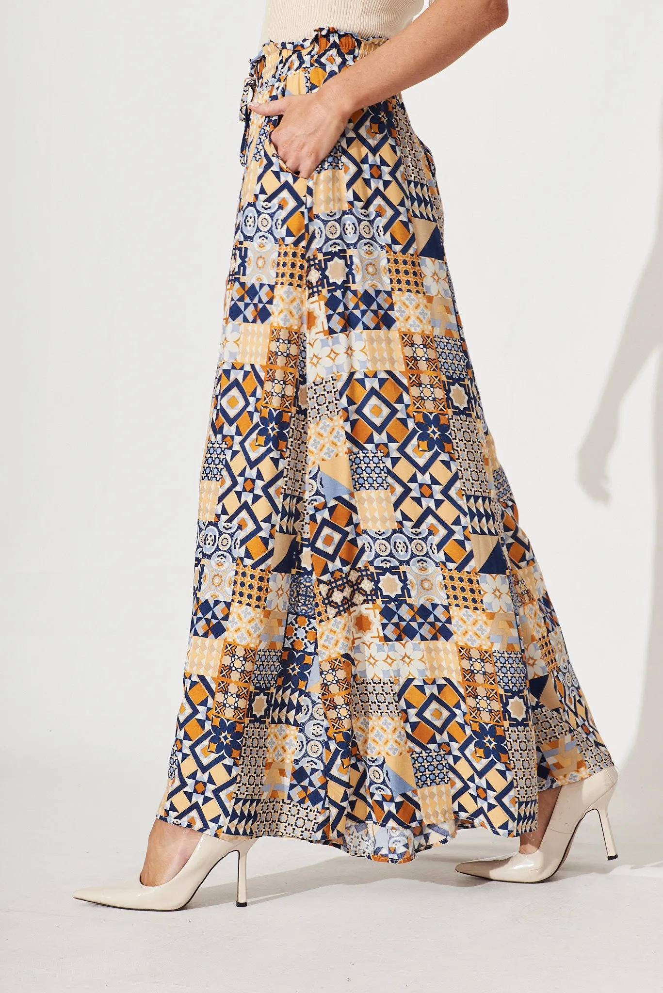 Mariah Pants In Blue Tile Print sold by St Frock