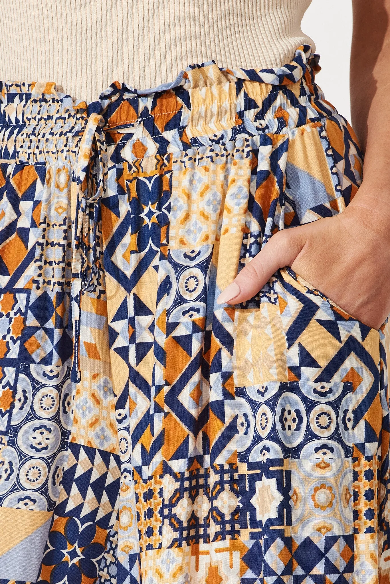 Mariah Pants In Blue Tile Print sold by St Frock product image thumbnail 5