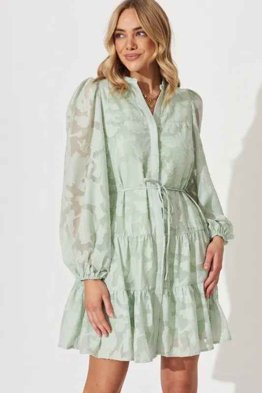 Celestia Shirt Dress In Sage Burnout Chiffon sold by St Frock