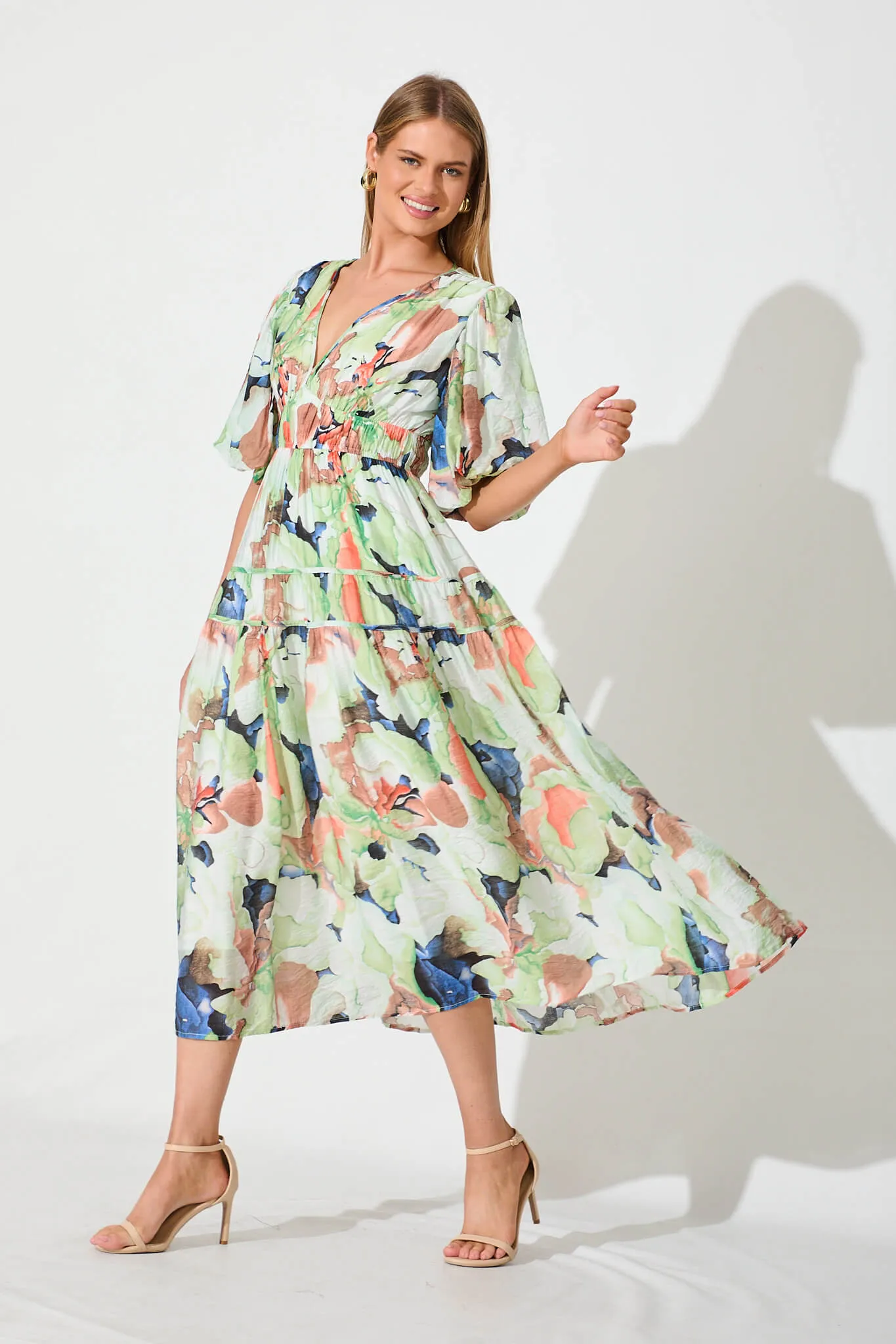Amalie Midi Dress In Green And Multi Floral sold by St Frock product image thumbnail 3