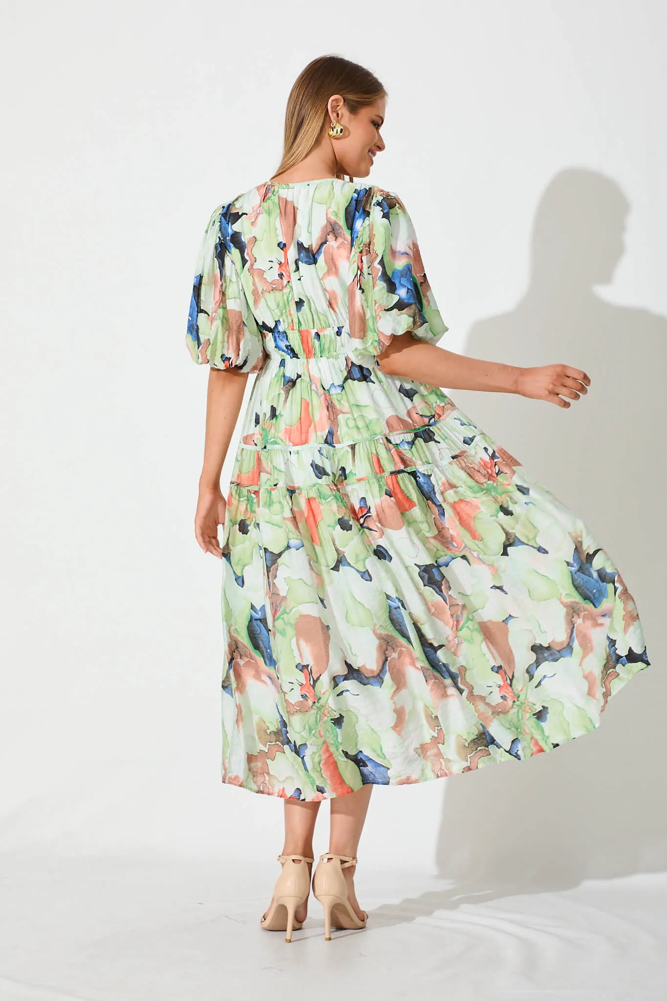 Amalie Midi Dress In Green And Multi Floral sold by St Frock product image thumbnail 4