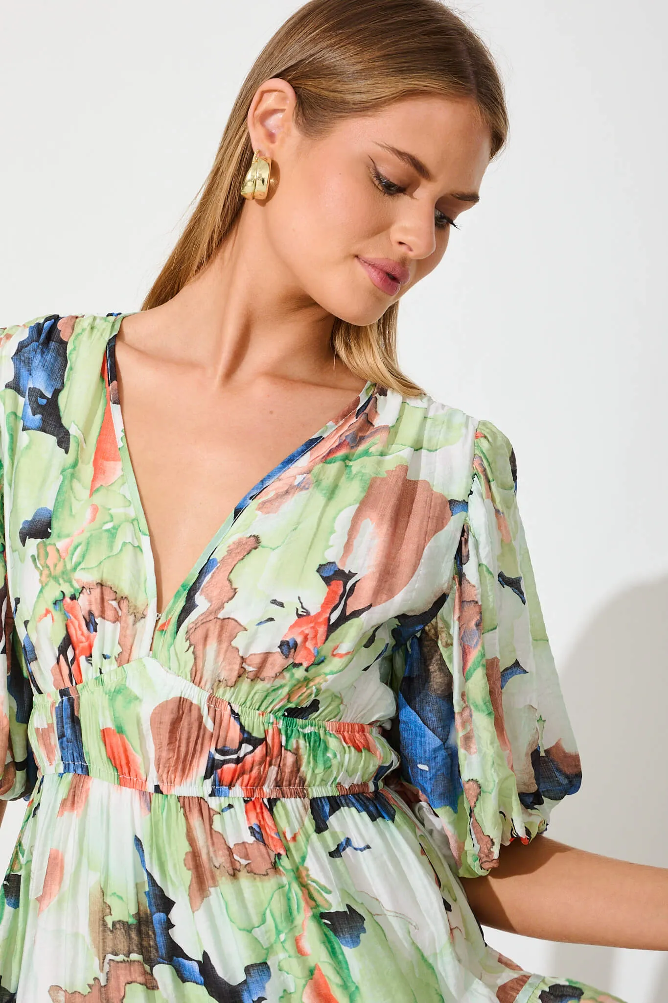 Amalie Midi Dress In Green And Multi Floral sold by St Frock product image thumbnail 5