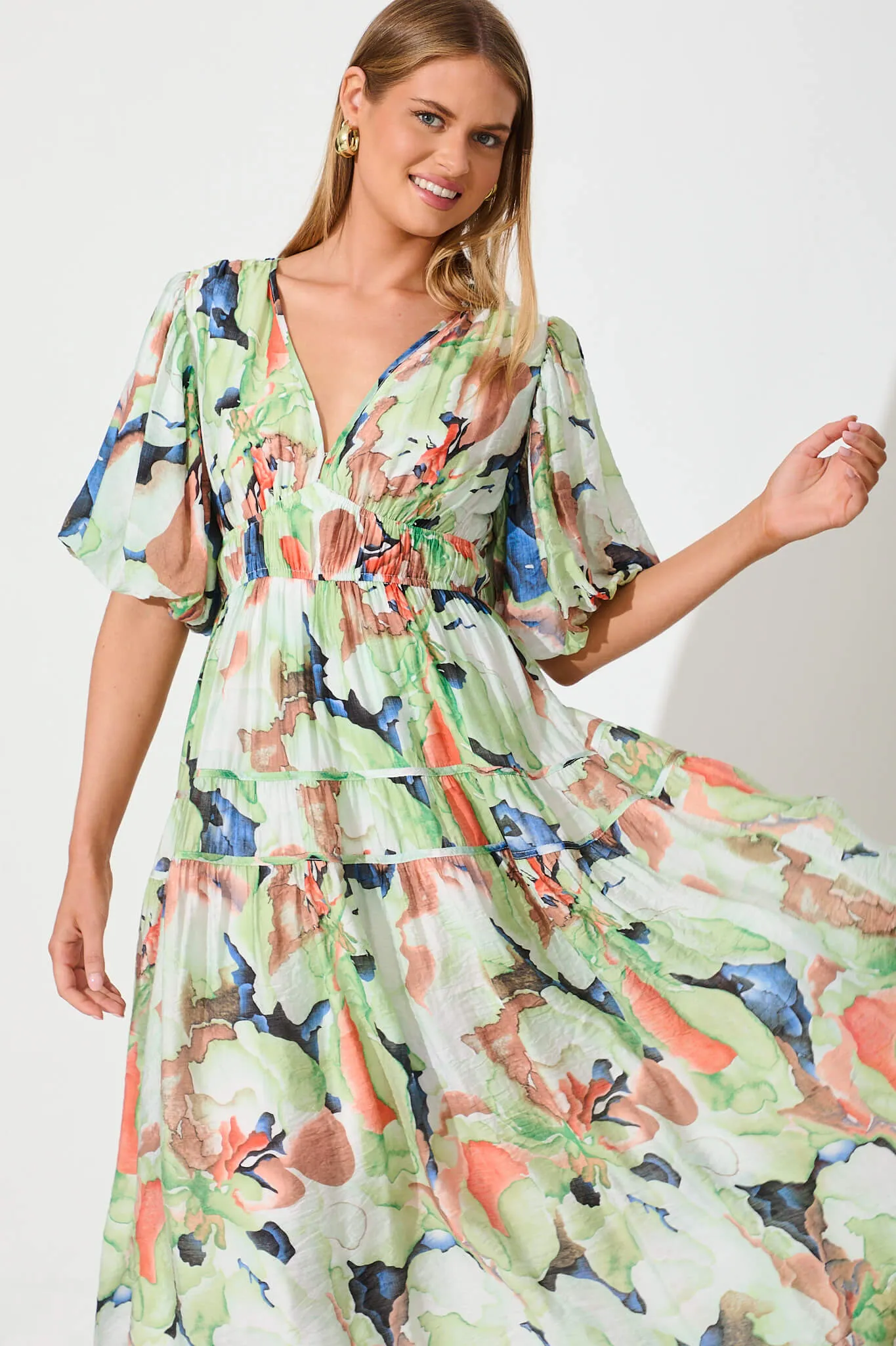 Amalie Midi Dress In Green And Multi Floral sold by St Frock product image thumbnail 2