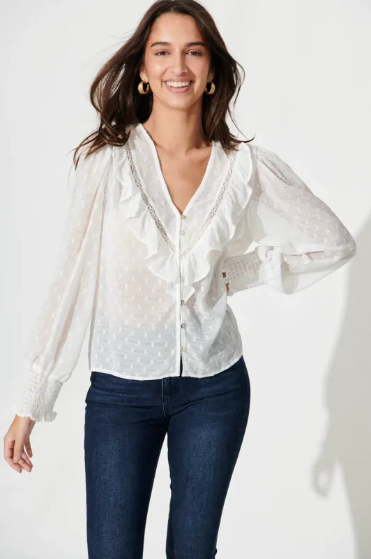 Claude Top In White Textured Chiffon sold by St Frock